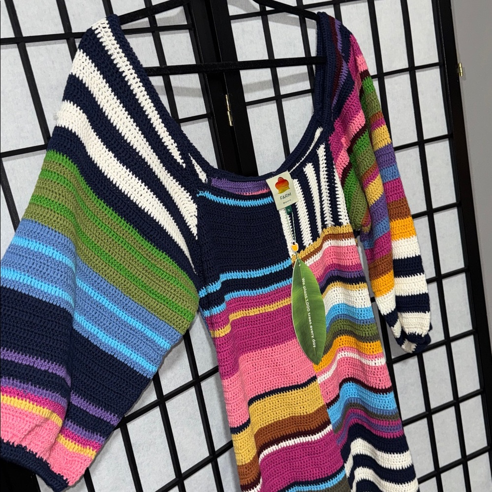 Farm Rio Mixed Stripes Crochet Knit Mini Dress – XL – NWT – Anthropologie - Picture 8 of 12